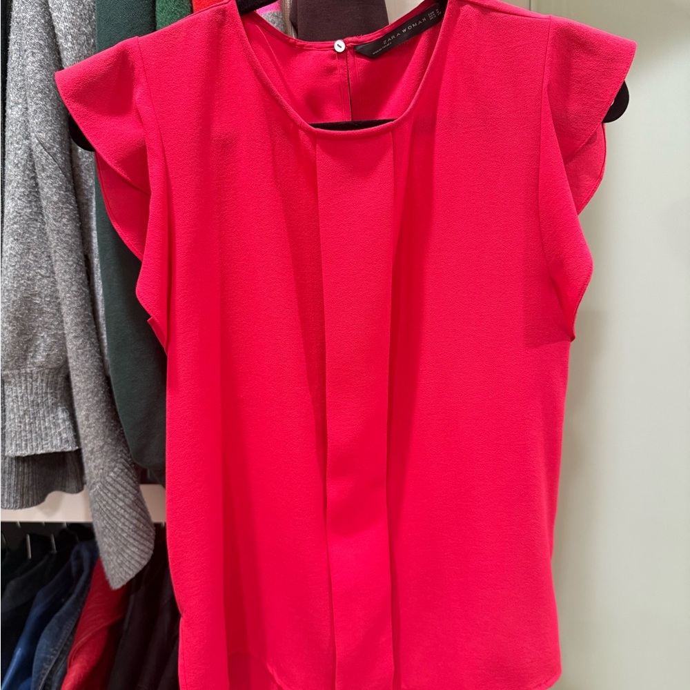 Elegant Pink Ruffle Sleeve Top